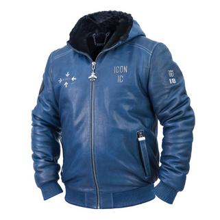 Меховая куртка Iconic blue (синяя) с капюшоном